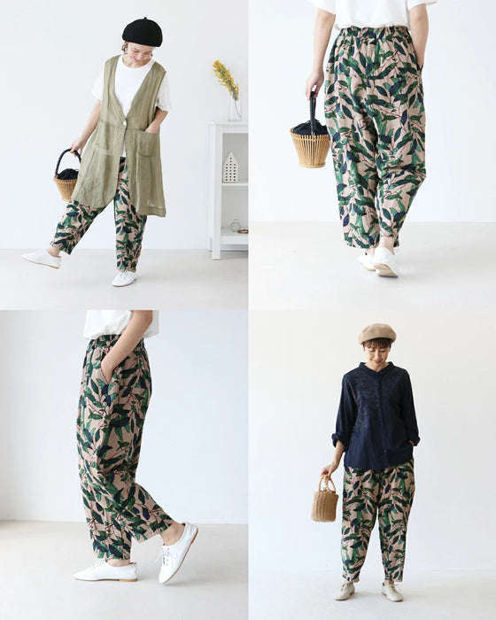 【特別再販5月15日8時販売】大人っぽくキメるリーフ柄パンツ