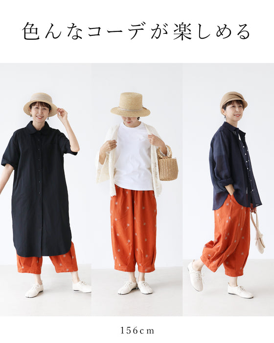 【S～3L対応】コーデに彩りを添える白花刺繍パンツ
