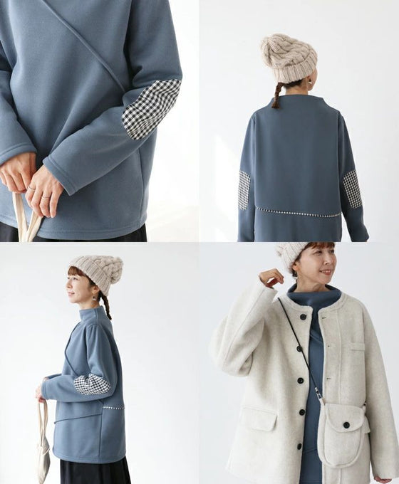 Checked elbow patch fleece top