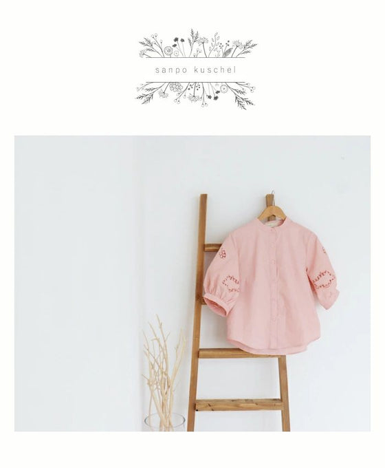 【アウトレット返品交換不可】（ピンク）ぽわん袖刺繍レーストップス