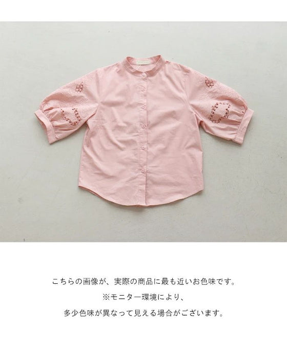 【アウトレット返品交換不可】（ピンク）ぽわん袖刺繍レーストップス