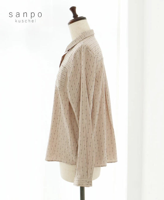 【アウトレット返品交換不可】ベージュストライプブラウス