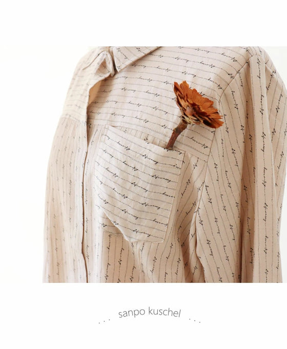 【アウトレット返品交換不可】ベージュストライプブラウス