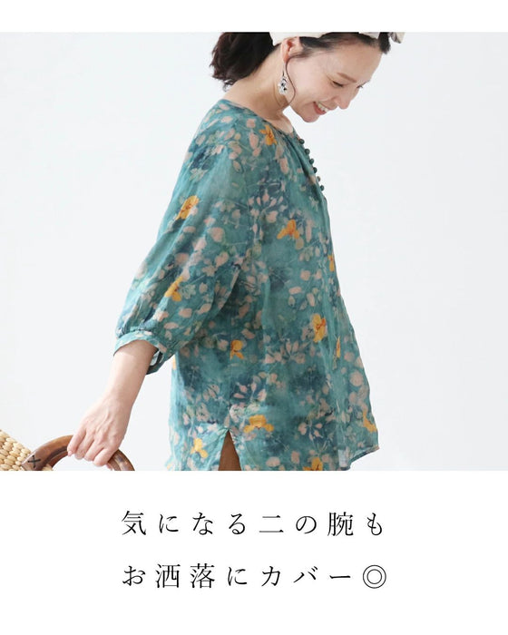 Love at first sight watercolor flower linen blouse top