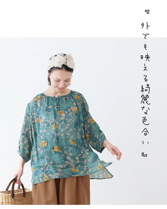 Love at first sight watercolor flower linen blouse top