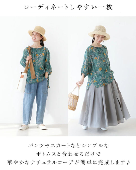 Love at first sight watercolor flower linen blouse top