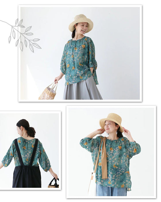 Love at first sight watercolor flower linen blouse top