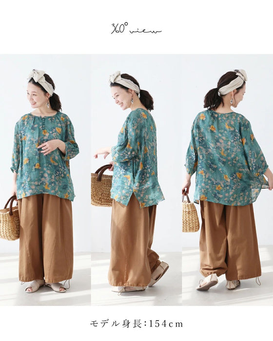 Love at first sight watercolor flower linen blouse top