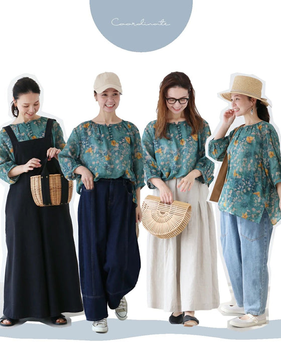 Love at first sight watercolor flower linen blouse top