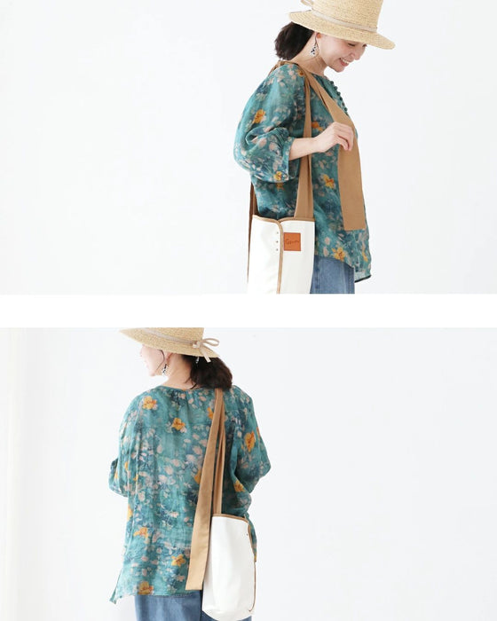 Love at first sight watercolor flower linen blouse top