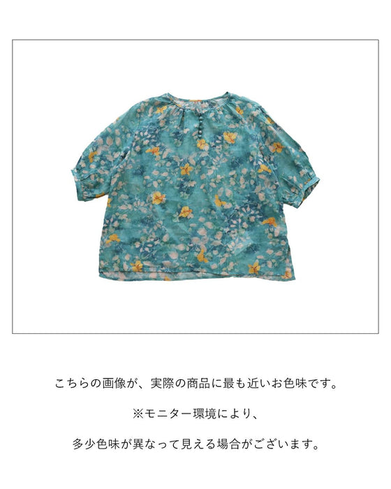 Love at first sight watercolor flower linen blouse top