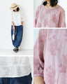 Linen100％花つぼみ刺繍トップス
