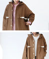 An eye-catching bicolor caramel coat