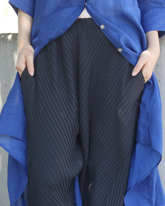 伸縮プリーツパンツ