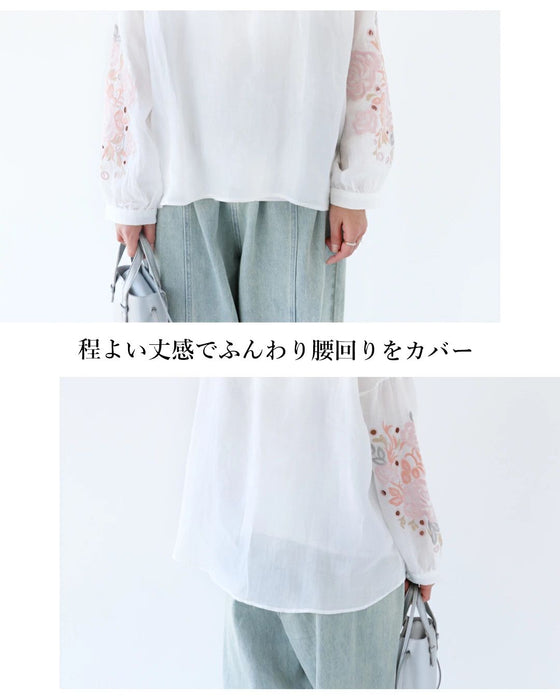 小さな春に心ときめく淡花刺繍トップス