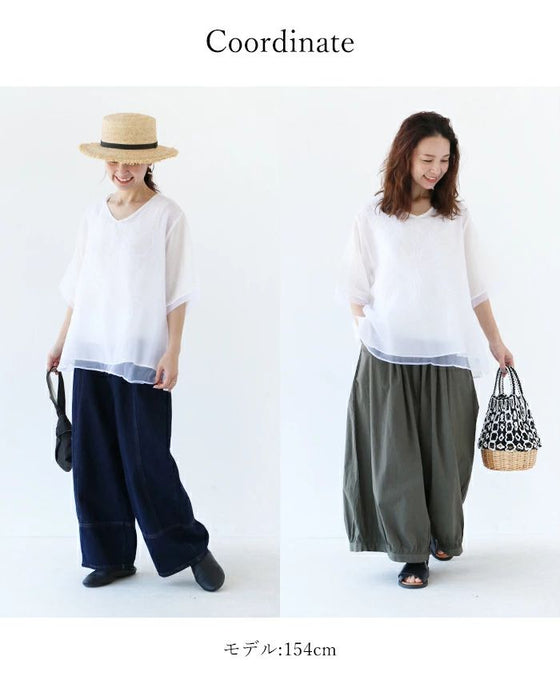 2色刺繍と2重シアートップス