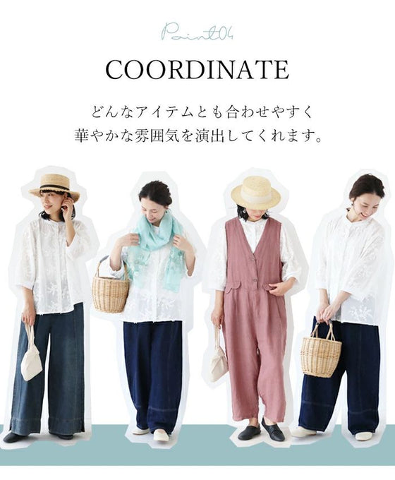 見惚れる 立体リーフ刺繍トップス
