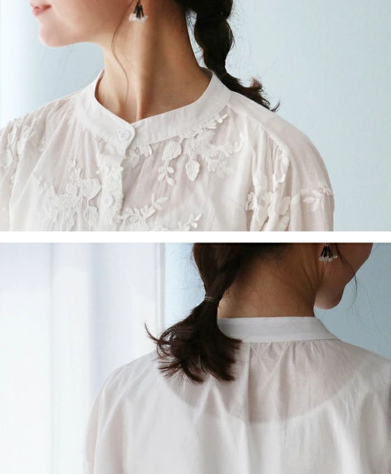 見惚れる 立体リーフ刺繍トップス