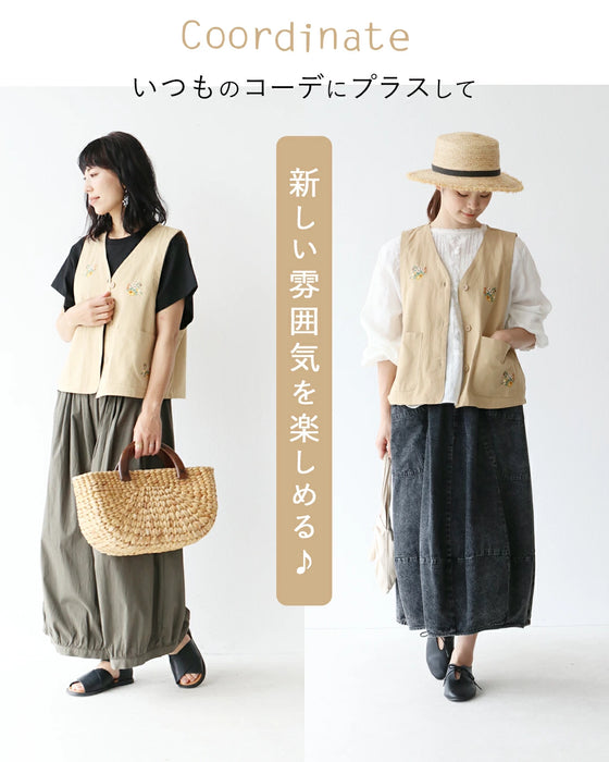 アウトドアにも◎花刺繍ベスト
