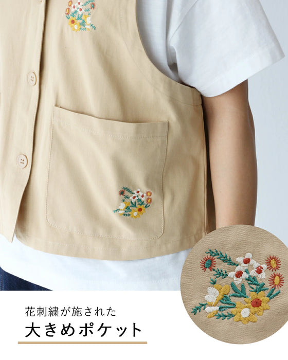 アウトドアにも◎花刺繍ベスト