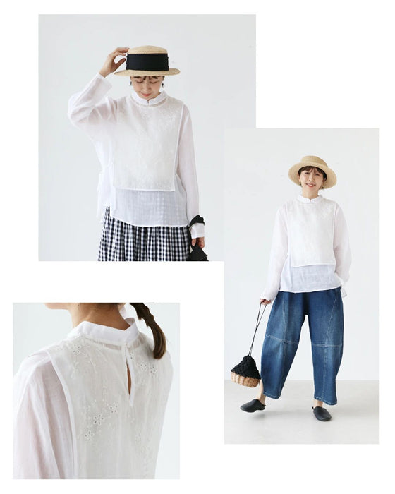 Blouse + Detachable Vest Beautiful Floral Embroidered Top