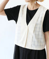 Sheer check vest that makes your legs look longer