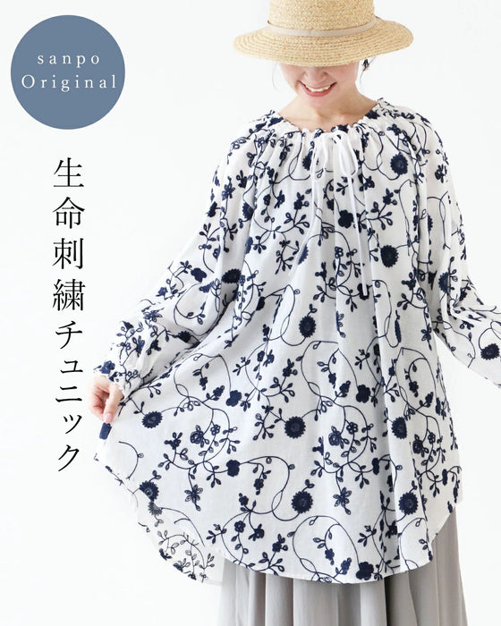 sanpoオリジナル 生命刺繍チュニック