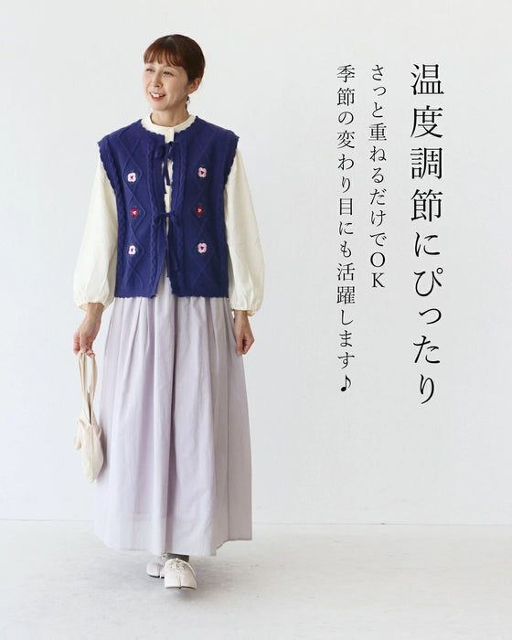 Flower embroidery front open vest