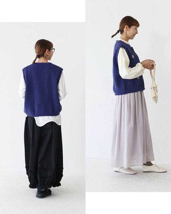 Flower embroidery front open vest