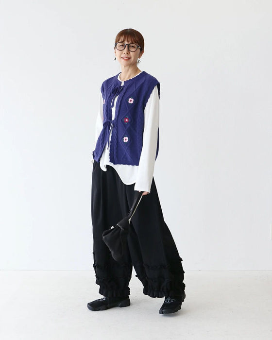 Flower embroidery front open vest