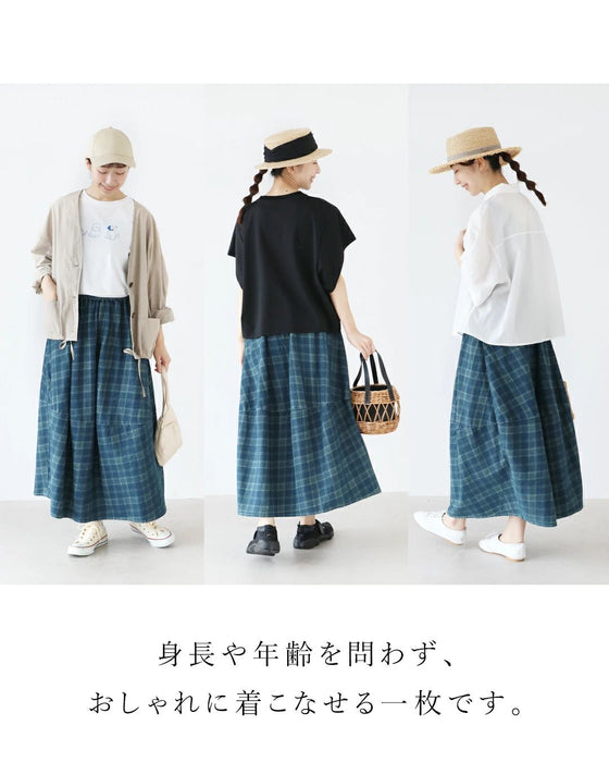 チェックデニムとつぼみの出逢いスカート