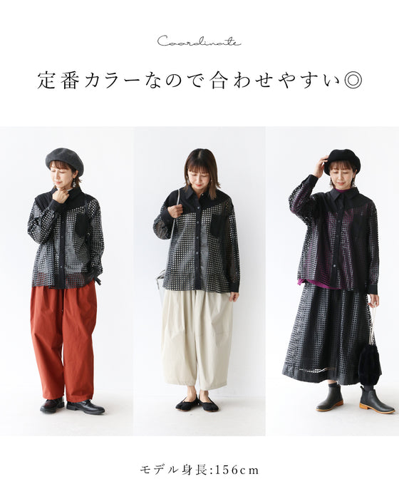 透かして楽しむ お洒落フェイクレザーシャツ