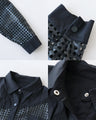 Enjoy a stylish faux leather shirt with see-through fabric