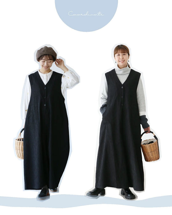 Woven fabric overalls with vertical lines