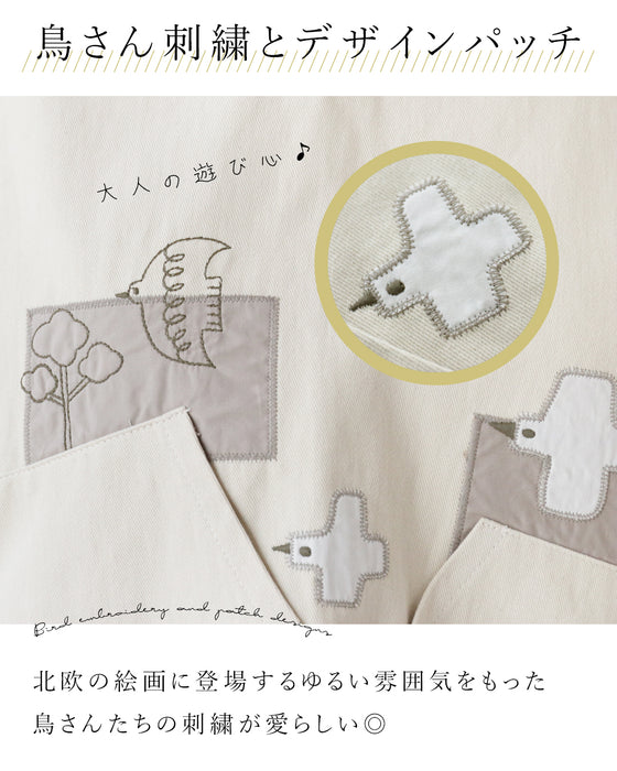 鳥さん刺繍と デザインパッチトップス