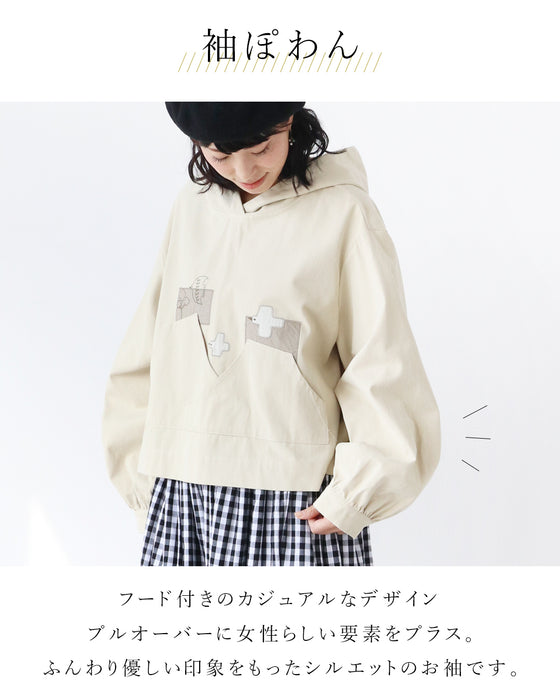 鳥さん刺繍と デザインパッチトップス