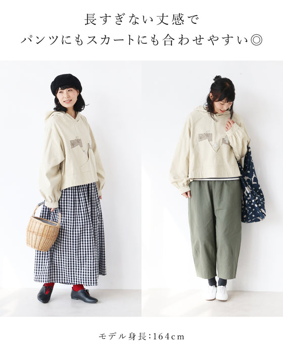 鳥さん刺繍と デザインパッチトップス