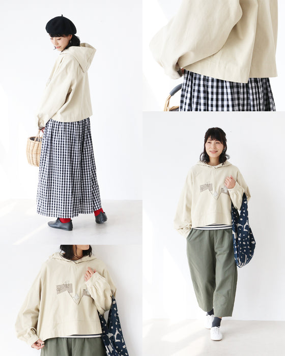 鳥さん刺繍と デザインパッチトップス