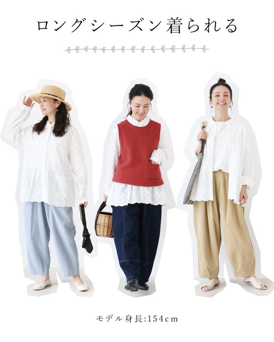 甘さを添える総花刺繍シャツトップス