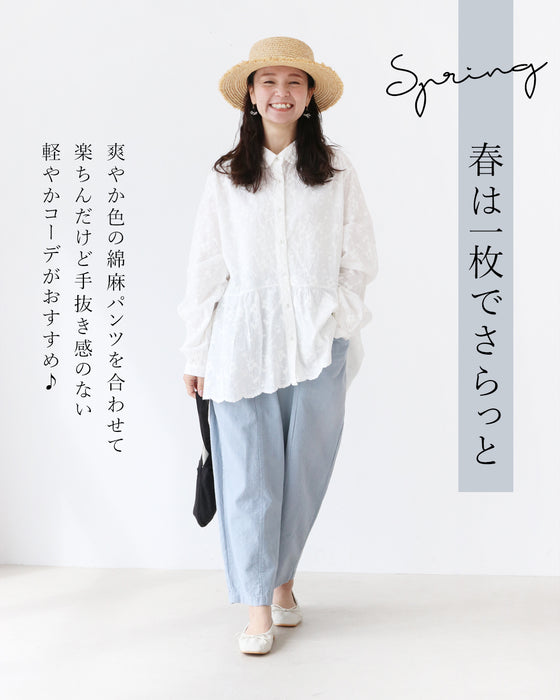 甘さを添える総花刺繍シャツトップス