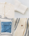A knitted cardigan with different materials