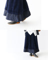 A skirt made of different materials that can be worn as a flare or a bud