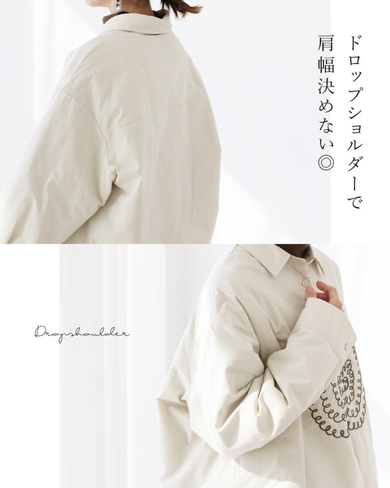 ぐるぐる林檎刺繍 中綿シャツ