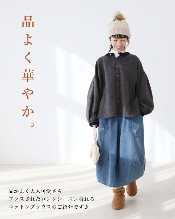 柔らか着心地小花柄ブラウストップス