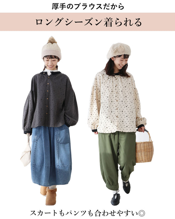 柔らか着心地小花柄ブラウストップス
