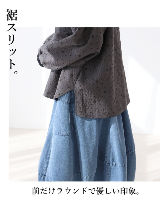 柔らか着心地小花柄ブラウストップス