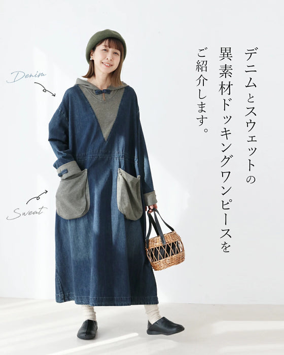 異素材ドッキングデニムワンピース