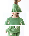 Warm and cozy floral embroidered knit top