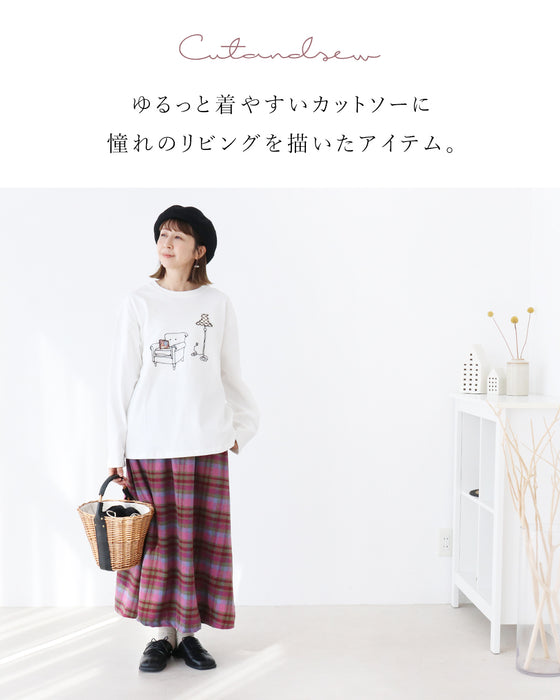 憧れのリビング刺繍 ゆるっとカットソー