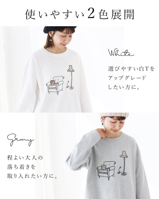 憧れのリビング刺繍 ゆるっとカットソー